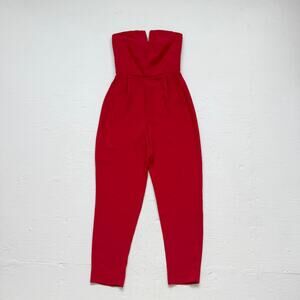 Topshop Red Strapless Pleated Jumpsuit US 4 Zip Back Fitted Bodice